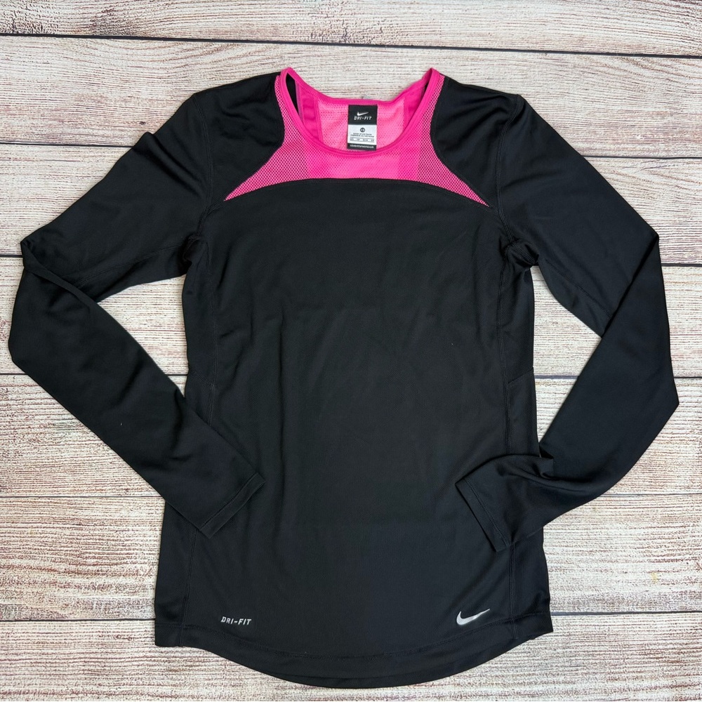 Nike Black Long-Sleeve Dri-FIT Top with Hot Pink Mesh Women’s Size XS